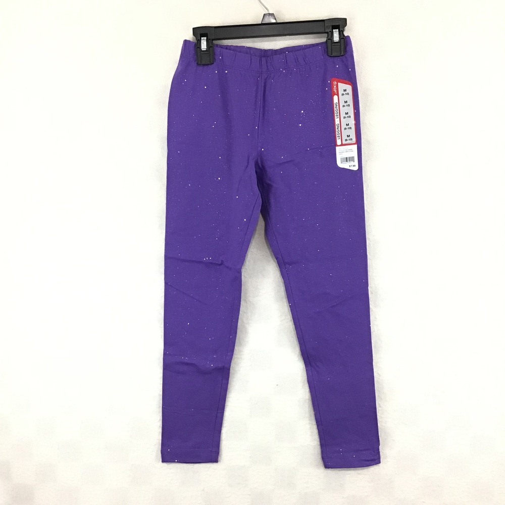 BCG Girls Purple Glitter Sparkle Leggings Size M 8-10 Activewear Pants NEW